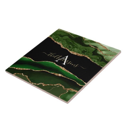 Carreau Parties scintillant d'or et Monogramme d'âge vert (Côté)