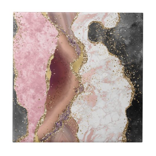 Carreau Parties scintillant d'or rose blanc noir marbre d' (Devant)