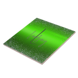 Carreau Parties scintillant en métal brossé vert Monogramm