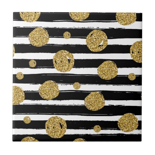Carreau parties scintillant en or Faux points Bandes blanc (Devant)