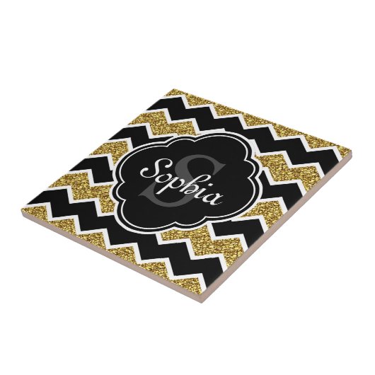 Carreau Parties scintillant en or noir blanc Motif Chevron (Côté)