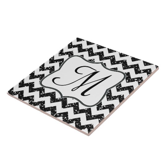 Carreau Parties scintillant noire moderne Chevron Monogram (Côté)