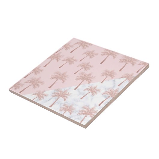 Carreau parties scintillant rose en or et motif en marbre (Côté)