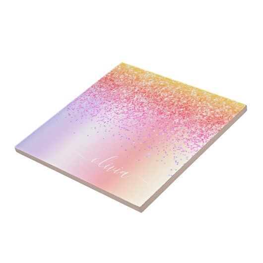 Carreau Pastel Arc-en-ciel rose or violet Parties scintill (Côté)