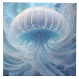 Carreau Pastel Blue Jellyfish Fractal Art Under the Sea,