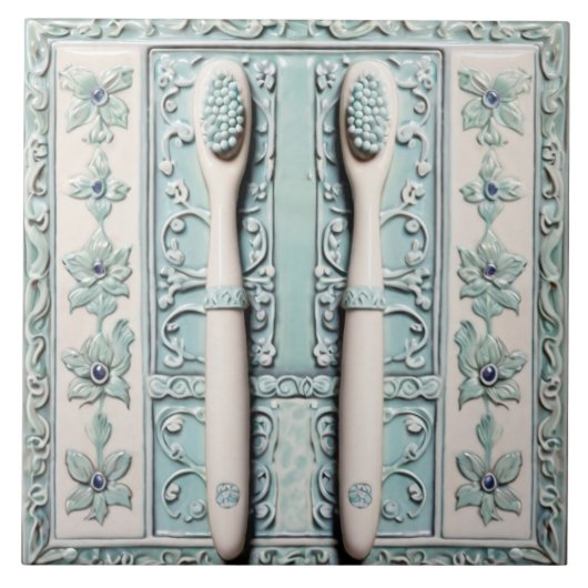 Carreau Pastel Blue White Toothbrush Amusant Salle de bain (Devant)