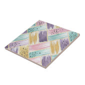 Carreau Pastel Brushstroke & Gold Crisscross Abstrait (Côté)