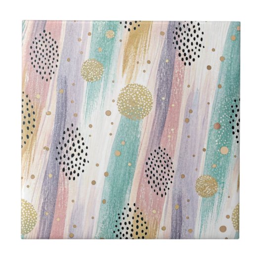 Carreau Pastel Brushstroke & Gold Géométrique Abstrait (Devant)