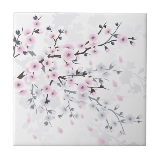 Carreau Pastel Cherry Blossom Floral Illustration (Devant)
