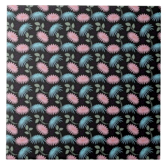 Carreau Pastel Floral Pattern on Black Background | Cute D (Devant)