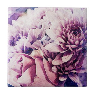 Carreau Pastel rose violet Rose Chrysanthème Fleurs
