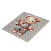 Carreau Pastel Teddy Bear Holding Flower Wear Overalls (Côté)