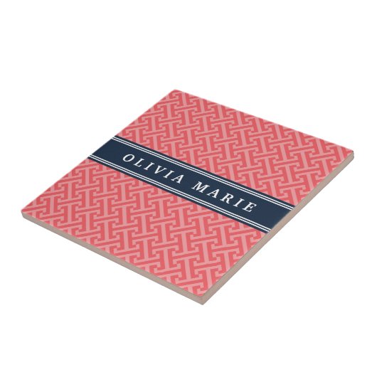 Carreau Pastèque dorée rose Clé grecque Motif avec nom (Côté)