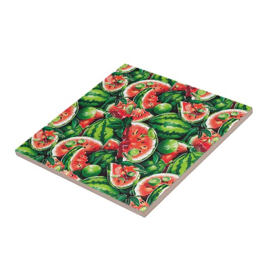Carreau pastèques, chaux, feuilles de pastèque, petite cha (Côté)