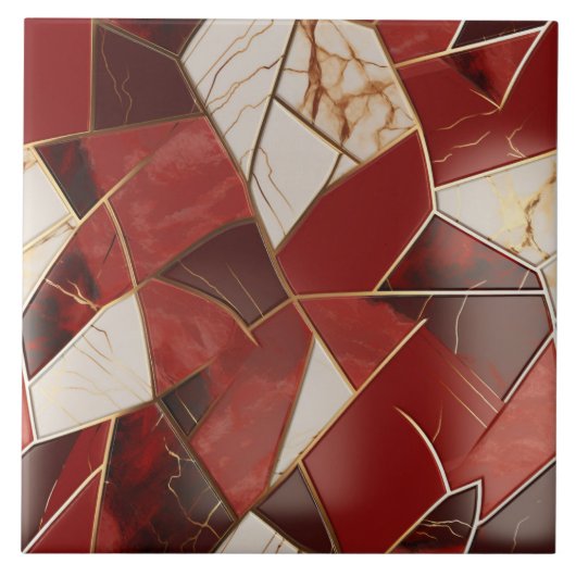 Carreau Patchwork à effet de marbre rouge et ivoire (Devant)