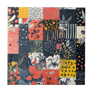 Carreau Patchwork botanique éclectique audacieux avec pois