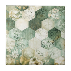 Carreau Patchwork botanique hexagonal vintage