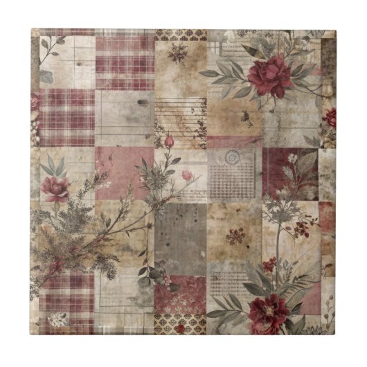 Carreau Patchwork Botanique Rustique Vintage (Devant)