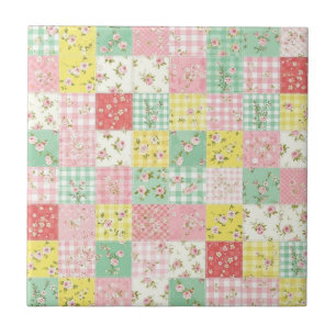 Carreau Patchwork Floral Gingham Pastel Cottage Vintage
