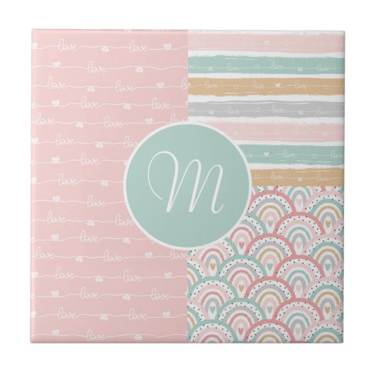 Carreau Patchwork Hearts Rainbows - Monogram Carrelage cér (Devant)