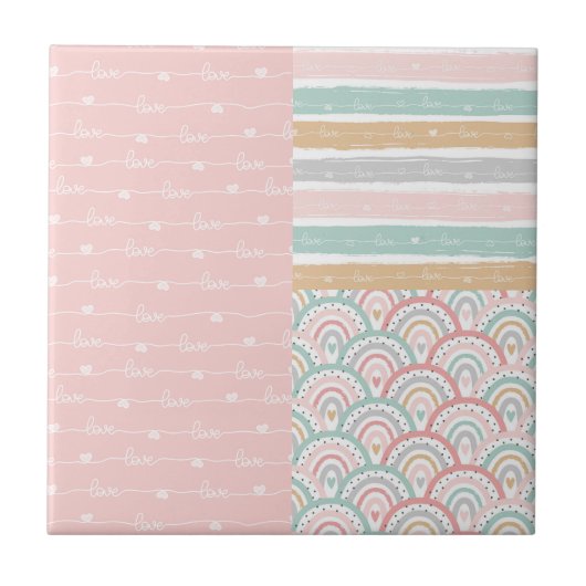 Carreau Patchwork Love Hearts Rainbow Pastel Carrelage en  (Devant)