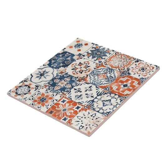 Carreau Patchwork marocain - Boho Blue, Red & Gold (Côté)