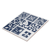 Carreau Patchwork moderne, floral, blanc, bleu marine (Côté)