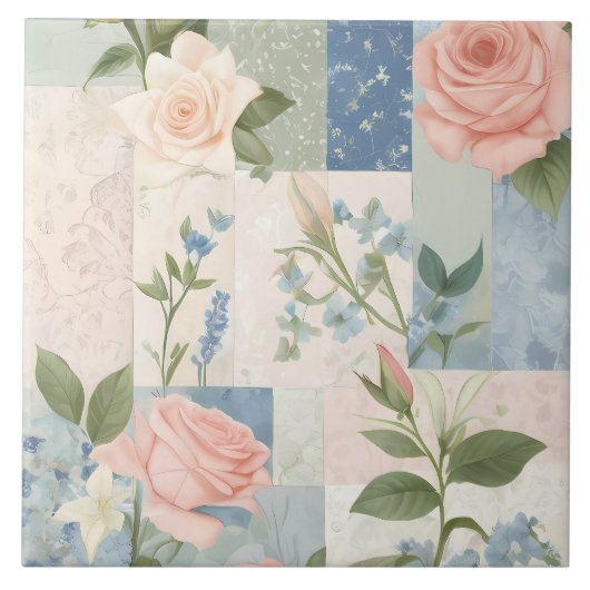 Carreau Patchwork Rose Et Bleu Fleur Doux Et Délicat (Devant)