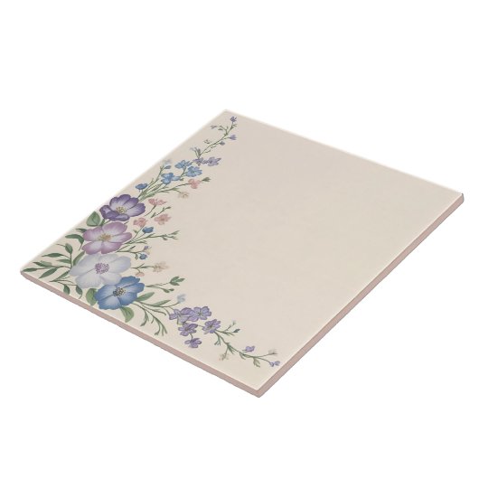Carreau Pâte violet, blanc & bleu Botanique Flore Imprimer (Côté)