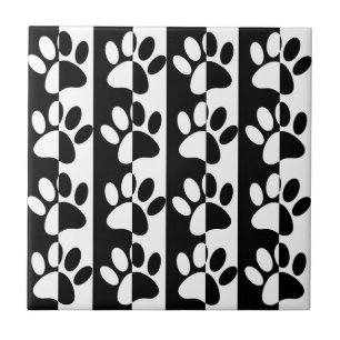 Carreau Pattes de chien noir et blanc et rayures sans cout