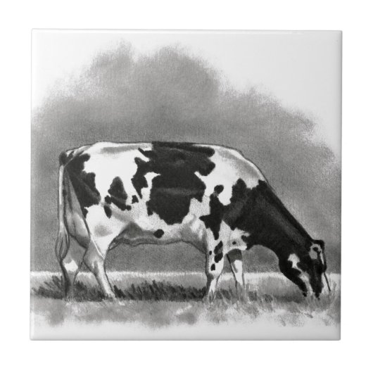 Carreau Pâturage de vache du Holstein : Dessin au crayon (Devant)