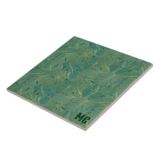 Carreau Paume vert et or feuille motif