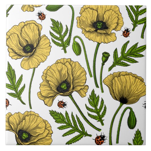 Carreau Pavot jaune et coccinelle (Devant)