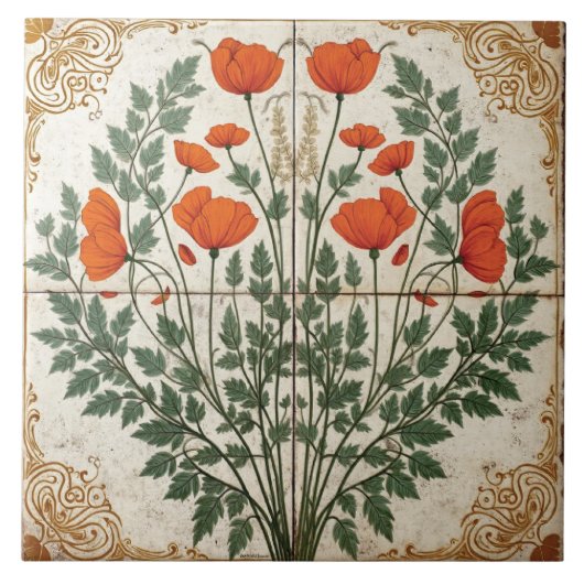 Carreau Pavot orné avec bordure dorée (Devant)
