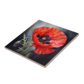 Carreau Pavot rouge vif avec centre foncé (Côté)