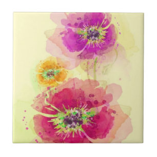 Carreau Pavots peints 2 d'aquarelle