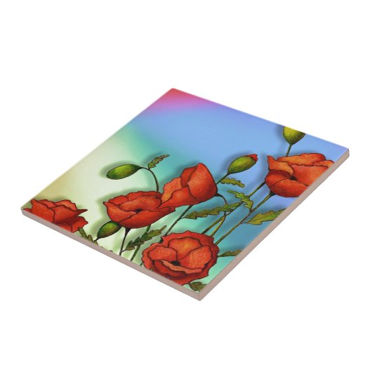 Carreau Pavots rouges sur l'arrière - plan multicolore : (Côté)