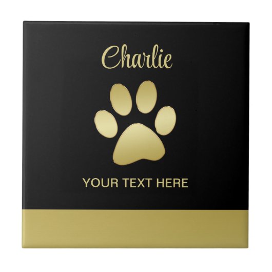 Carreau Paw chien brillant or sur arrière - plan noir (Devant)