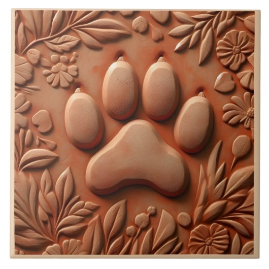 Carreau Paw Print Tile With Floral Design (Devant)