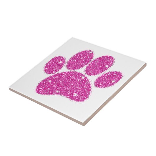 Carreau Pawprint de chien de Parties scintillant rose (Côté)