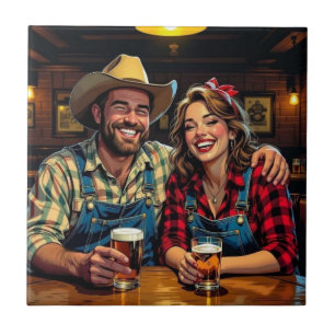 Carreau Pays de cow-boy mignon et couple de bar western