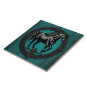Carreau Pays de l'Ouest équestre Turquoise Cheval noir (Côté)