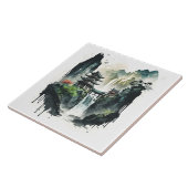 Carreau Paysage antique de l'encre chinoise avec cascade (Côté)