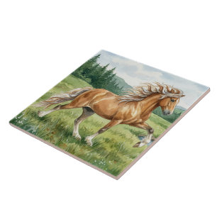 Carreau Paysage aquarelle du cheval islandais Elska