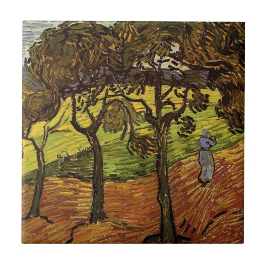 Carreau Paysage, arbres et figures par Vincent van Gogh (Devant)