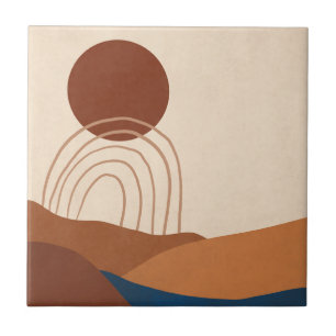 Carreau Paysage arc-en-ciel Boho Soleil Rouille Brun Bleu