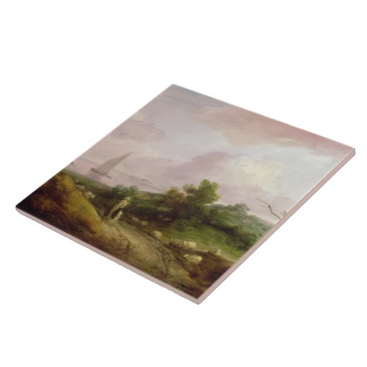 Carreau Paysage côtier avec un berger et son troupeau, c (Côté)