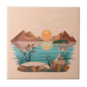 Carreau Paysage de coucher de soleil au lac de montagne pa
