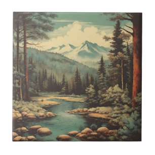 Carreau Paysage de la rivière Snow Mountain Forest Rocks