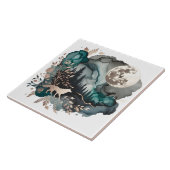 Carreau Paysage de loup et lune or Turquoise (Côté)